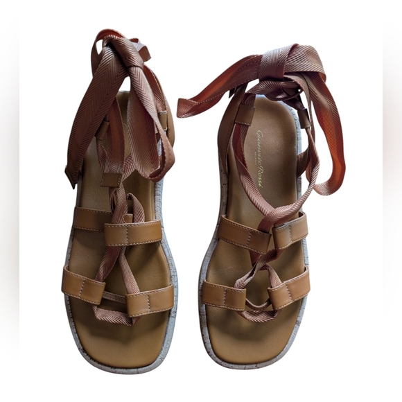 Gianvito Rossi Vitello Leather Cork Ribbon Brown Sandals sz 10 - Picture 5 of 14
